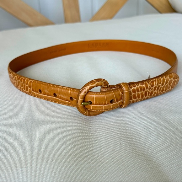 Ralph Lauren Accessories - Women’s Ralph Lauren Crocodile Italian Leather Belt in Camel Size Medium